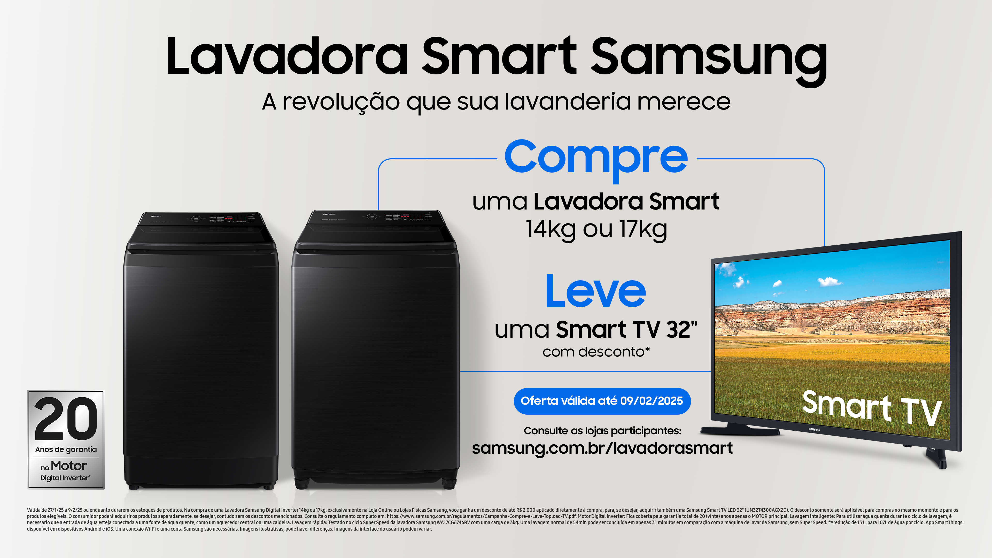 Samsung | Compre uma Lavadora Smart e leve uma Smart TV de 32 polegadas com desconto